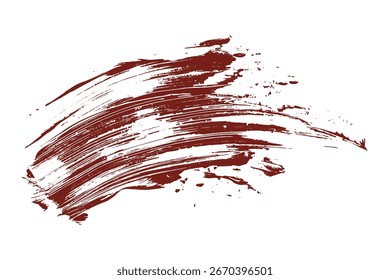 Un solo trazo de pincel prominente en marrón recorre el marco, creando una forma curva abstracta contra un fondo blanco puro. La pincelada presenta textura y variación.
