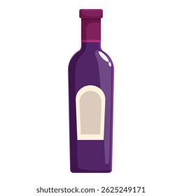 Single purple bottle of wine is standing up with a blank label in the middle