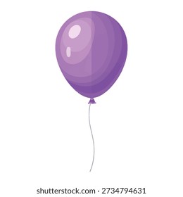 Single Purple Glossy Balloon with String Isolated on White Background