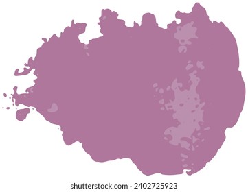 Single purple irregular blot with copy space. Simple vintage grunge vector frame for overlay. Hand-drawn rough two-color design element isolated on transparent background