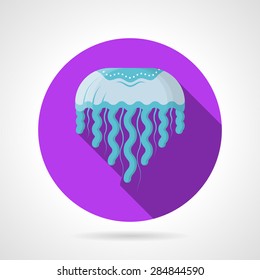 Single purple round flat color design vector icon for blue jellyfish on gray background with long shadows.