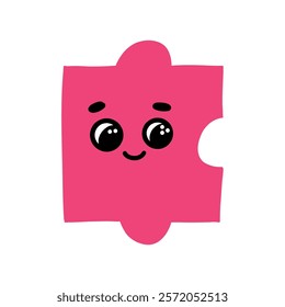 A single puzzle piece with a cartoon face. Perfect for projects related to feelings, emotions, sadness, loneliness, and puzzles.