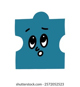 A single puzzle piece with a cartoon face. Perfect for projects related to feelings, emotions, sadness, loneliness, and puzzles.
