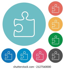Single puzzle piece outline flat white icons on round color backgrounds