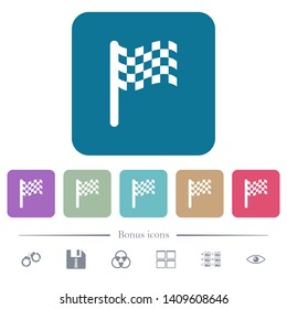 Single race flag white flat icons on color rounded square backgrounds. 6 bonus icons included
