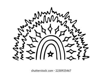 Einzelne Regenbogendoodle-Illustration. Handgezeichneter Clip Art für Karte, Design