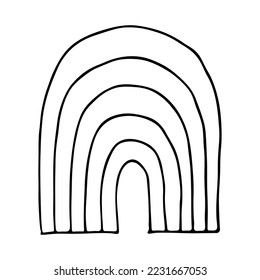Single rainbow doodle illustration. Hand drawn clipart for card, design