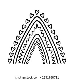 Single rainbow doodle illustration. Hand drawn clipart for card, design