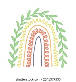 Ilustración de doodle de un solo arco iris. Recorte de mano para tarjeta, diseño
