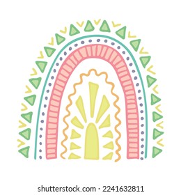 Einzelne Regenbogendoodle-Illustration. Handgezeichneter Clip Art für Karte, Design