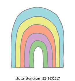 Single rainbow doodle illustration. Hand drawn clipart for card, design