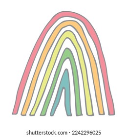 Single rainbow doodle illustration. Hand drawn clipart for card, design