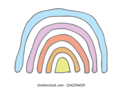 Single rainbow doodle illustration. Hand drawn clipart for card, design