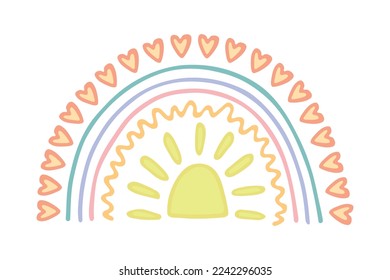 Single rainbow doodle illustration. Hand drawn clipart for card, design