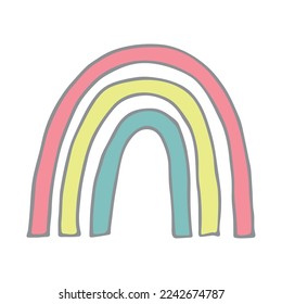 Einzelne Regenbogendoodle-Illustration. Handgezeichneter Clip Art für Karte, Design