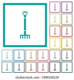 Single rake flat color icons with quadrant frames on white background