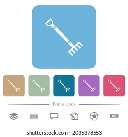 Single rake white flat icons on color rounded square backgrounds. 6 bonus icons included