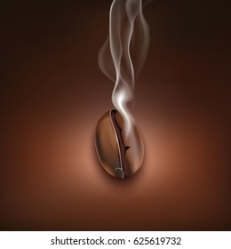Single realistic hot roasted coffee bean on brown background vector illustration