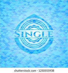 Single realistic light blue emblem. Mosaic background
