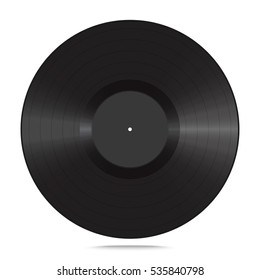 Single realistic vinyl record. Black blank mock up isolated on white background. Vector illustration