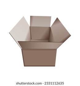 Single recycled cardboard open box, brown standard shipping box or mail package realistically isolated on white background. Postal containers of various shapes. preliminary Illustration,