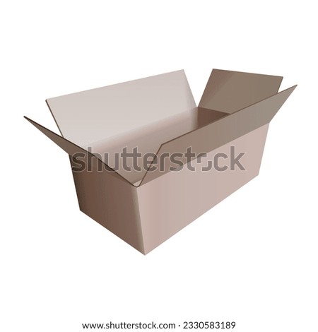 Single recycled cardboard open box, brown standard shipping box or mail package realistically isolated on white background. Postal containers of various shapes. preliminary Illustration,