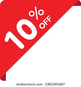 Icono de etiqueta de precio de esquina de un solo rojo 10%, etiqueta simple de venta de compras de diseño plano pictograma vectorial, vector infográfico para el logotipo de la aplicación botón web ui ux elementos de interfaz aislados en fondo blanco