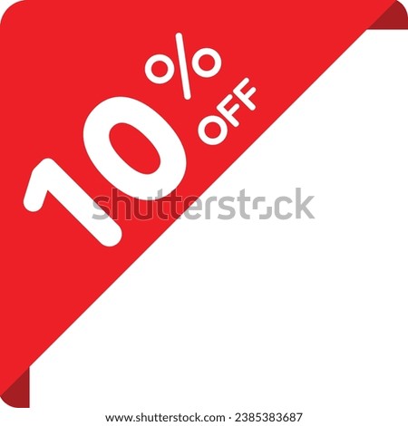 Single red 10% corner price tag icon, simple round shopping sale label flat design vector pictogram, infographic vector for app logo web button ui ux interface elements isolated on white background