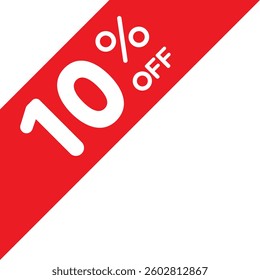 Single red 10% off corner price tag icon, simple corner shopping sale label flat design vector pictogram, infographic vector for app logo web button ui interface elements isolated on white background
