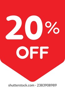Single red 20% flag tag icon, simple round shopping promo sale flat design vector pictogram, infographic vector for app logo web button ui ux interface elements isolated on white background