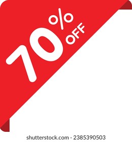 Single red 70% corner price tag icon, simple round shopping sale label flat design vector pictogram, infographic vector for app logo web button ui ux interface elements isolated on white background