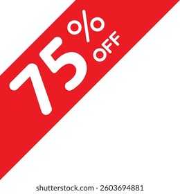 Single red 75% off price tag icon, simple round shopping sale label flat design vector pictogram, infographic vector for app logo web button ui ux interface elements isolated on white background