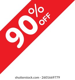 Single red 90% off corner price tag icon, simple corner shopping sale label flat design vector pictogram, infographic vector for app logo web button ui interface elements isolated on white background