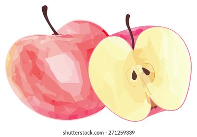 Single red apple and its half with polygonal pattern on white background in the Delightful garden collection