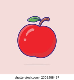Single red apple vector. Red apple fruit illustration designed in flat cartoon style. Malus domestica.