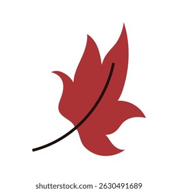 Single red autumn falling leaf, simple illustration of natural foliage