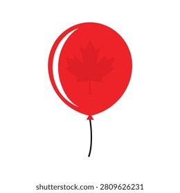 Single red balloon with a canadian maple leaf silhouette and white highlight on a clean white background