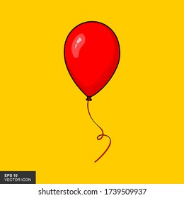A single red balloon is isolated on a yellow background