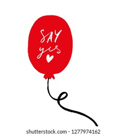 Single red balloon with lettering text, Birthday postcard isolated element on white background