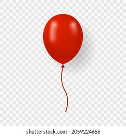 Un solo globo rojo con cinta de opciones sobre fondo transparente. Balón Realista Rojo para Fiesta, Cumpleaños, Aniversario, Celebración. Balón de aire redondo con cadena. Ilustración de vectores aislados.