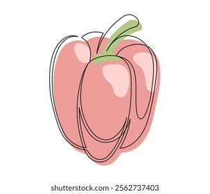 Single red bell pepper line isolated on white background. Simple silhouette of vegetable. Hand drawn red bell pepper outline. Vector illustration