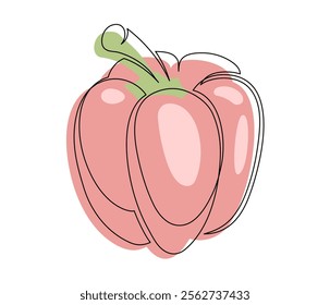 Single red bell pepper line isolated on white background. Simple silhouette of vegetable. Hand drawn red bell pepper outline. Vector illustration