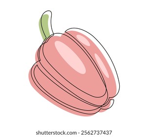 Single red bell pepper line isolated on white background. Simple silhouette of vegetable. Hand drawn red bell pepper outline. Vector illustration