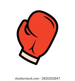 Single red boxing glove with thick black outline on a white background, sport combat