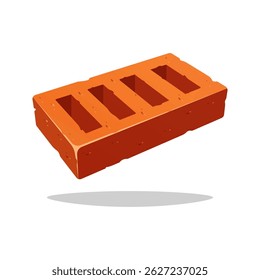 Single red brick vector isolated on white background.
