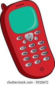 Single red cell phone on a white background