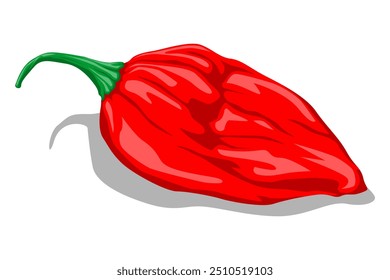 Single Red Chili Pepper Flat Cartoon Vector - Isolated on White Background, Editable and Scalable EPS File for Easy Printing, Perfect Graphic Design Element