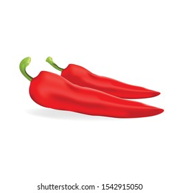 Single red chili pepper on white background, bitter spicy hot, vector illustration