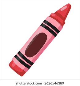 Um único lápis vermelho é isolado em um fundo branco limpo. A imagem mostra claramente a textura e a cor vibrante do giz de cera, pronto para desenhar e atividades criativas.