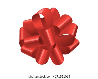 Single Red Gift Bow Isolated On White, Vector